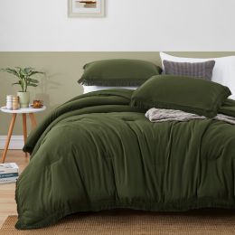 Boho Comforter Set, Boho Bedding set with Tassel Fringe Design, 1 Aesthetic Comforter and 2 Pillowshams (Color: Olive Green, size: KING)