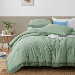 Boho Comforter Set, Boho Bedding set with Tassel Fringe Design, 1 Aesthetic Comforter and 2 Pillowshams (Color: Sage Green, size: QUEEN)