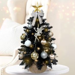 2ft Tabletop Christmas Tree with Light Artificial Small Mini Christmas Decoration with Flocked Snow;  Exquisite Decor & Xmas Ornaments for Table Top f (Color: Black)