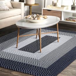 Area Rug Hand Woven Premium Cotton Material Eco Friendly Braid Craft Beautiful Carpet Non-Slip Durable Comfortable for Living Room Bedroom Home Decora (Color: Deep Blue, size: 5.2' x 7.5')