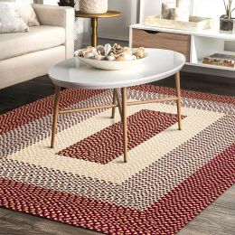 Area Rug Hand Woven Premium Cotton Material Eco Friendly Braid Craft Beautiful Carpet Non-Slip Durable Comfortable for Living Room Bedroom Home Decora (Color: Red, size: 4.6' x 6.6')