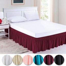 Elastic Ruffle pleated Bed Skirt Bedspread Cover w/ 15" Drop Valance Twin Set (Color: Red, size: Queen/King)