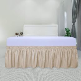 Elastic Ruffle pleated Bed Skirt Bedspread Cover w/ 15" Drop Valance Twin Set (Color: Beige, size: Twin/Full)