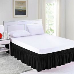 Elastic Ruffle pleated Bed Skirt Bedspread Cover w/ 15" Drop Valance Twin Set (Color: Black, size: Twin/Full)