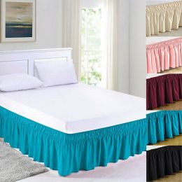 Elastic Ruffle pleated Bed Skirt Bedspread Cover w/ 15" Drop Valance Twin Set (Color: Blue, size: Queen/King)