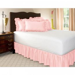 Elastic Ruffle pleated Bed Skirt Bedspread Cover w/ 15" Drop Valance Twin Set (Color: Beige, size: Queen/King)