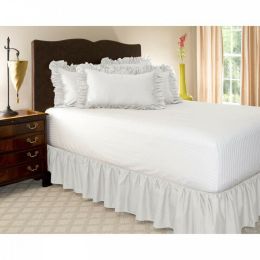 Elastic Ruffle pleated Bed Skirt Bedspread Cover w/ 15" Drop Valance Twin Set (Color: White, size: Queen/King)