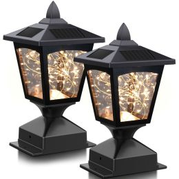 Garden & Patio Landscape Decoration Lighting Solar Post Lights 2 Pcs Set (Main Material: Plastic, Lighting Color: Warm White)