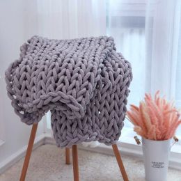 Chinille Knitting Blanket Bed Throw Yarn Baby Bulky Soft Throw (Color: light grey, size: 47*60*1.1inches)