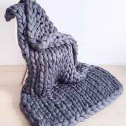 Chunky Knit Blanket Handmade Knitting Warm Knitting Throw Blanket (Color: Dark Grey, size: 51*67*1.1inches)