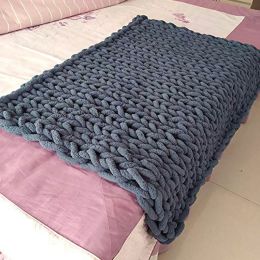 Chinille Knitting Blanket Bed Throw Yarn Baby Bulky Soft Throw (Color: Dark Grey, size: 47*60*1.1inches)