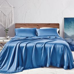 100% Lenzing Tencel Sheet Set Luxury Lyocell Eucalyptus Fitted Flat Sheet with Pillowcases Super Soft Silky Smooth Bedding, Twin/Queen/King Size (Color: Danube Blue, size: KING)