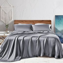 100% Lenzing Tencel Sheet Set Luxury Lyocell Eucalyptus Fitted Flat Sheet with Pillowcases Super Soft Silky Smooth Bedding, Twin/Queen/King Size (Color: Luxury Gray, size: KING)