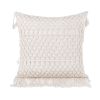 Boho Macrame Pillow Cover 18 x 18 Inches 2PCS Throw Pillowcase Hand Knit Cream Decorative Cushion Case with Tassel for Sofa Couch Chair Bed