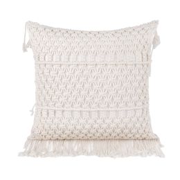 Boho Macrame Pillow Cover 18 x 18 Inches 2PCS Throw Pillowcase Hand Knit Cream Decorative Cushion Case with Tassel for Sofa Couch Chair Bed (Style: Flower Sea, Quantity: 1)