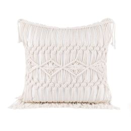 Boho Macrame Pillow Cover 18 x 18 Inches 2PCS Throw Pillowcase Hand Knit Cream Decorative Cushion Case with Tassel for Sofa Couch Chair Bed (Style: Striped, Quantity: 1)