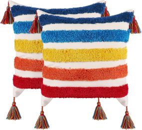 Boho Tufted Pillow Cover 18 x 18 Inches 2PCS Throw Pillowcase Handmade Colorful Decorative Cushion Case with Tassel for Sofa Couch Chair Bed (Style: Rainbow, Quantity: 2)