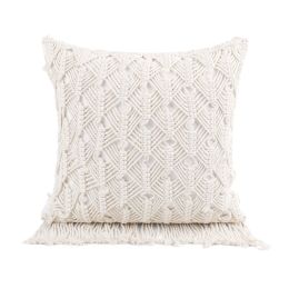 Boho Macrame Pillow Cover 18 x 18 Inches 2PCS Throw Pillowcase Hand Knit Cream Decorative Cushion Case with Tassel for Sofa Couch Chair Bed (Style: Sweet Dream Catcher, Quantity: 1)