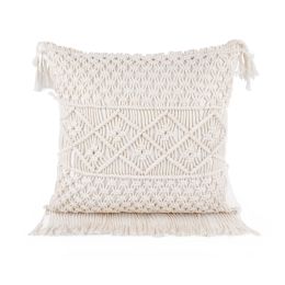 Boho Macrame Pillow Cover 18 x 18 Inches 2PCS Throw Pillowcase Hand Knit Cream Decorative Cushion Case with Tassel for Sofa Couch Chair Bed (Style: Pastoral, Quantity: 1)