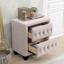 Bedroom Upholstery Nightstand with Two Drawers (Color: Grey)