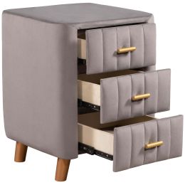 Bedroom Upholstery Nightstand with Three Drawers (Color: Grey)