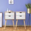 Set of 2 Wooden Modern Nightstand with 2 Drawers and 4 Solid Splayed Legs, Living Room Bedroom Furniture