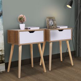 Nightstand, Modern End Table with Drawer, Wooden Side Table for Living Room and Bedroom, Home Furniture (Color: wood color 2 pcs)