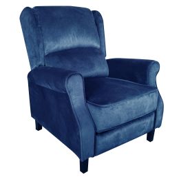 Classic Fabric Push back Recliner, Single Sofa Manual Recliner, with Padded Seat, Backrest, for Living Room, Bedroom (Color: Dark Blue)