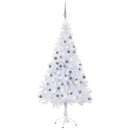 Artificial Christmas Tree with LEDs&Ball Set 70.9" 620 Branches (Color: White and grey)