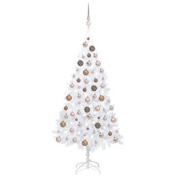 Artificial Christmas Tree with LEDs&Ball Set White 47.2" PVC (Color: white and rose)