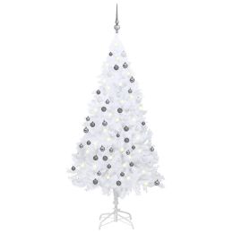 Artificial Christmas Tree with LEDs&Ball Set White 47.2" PVC (Color: White and gray)