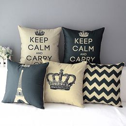 Retro Home Decorative Linen Cotton Blended Cushion Cover Crown Throw Pillow Case (size: Eiffel Tower #)