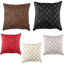 Home Sofa Bed Decor Multicolored Plaids Throw Pillow Case Square Cushion Cover (Color: Black)