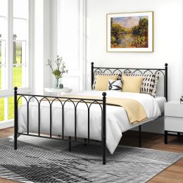 Full Size Bed Frame with Classic Headboard Metal Bed Frame Under Bed Storage Mattress Foundation No Box Spring Needed, Black (Color: Black, size: Full)