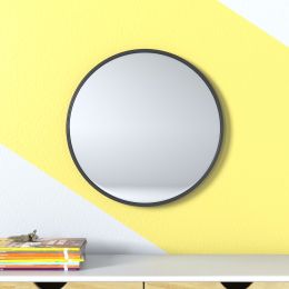 Wall Mounted Round Mirror with Brushed Metal Frame 28" x 28" for Bathroom, Vanity, Living Room, Bedroom, Entryway Wall Decor (Material: Aluminum alloy, Color: Black)