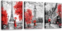 Black and White Wall Art Red Paris Theme Canvas Art Eiffel Tower Wall Paintings London Big Ben Pictures for Bedroom Living Room Wall Decor