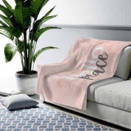 Accent Throw Blankets, Peach Marble Hello Peace Graphic Style Velveteen Plush Blanket (size: 60" Ã— 80")