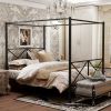 Canopy BedFrame with Vintage Style Headboard and Footboard X Shaped Frame