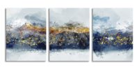 Abstract Wall Art for Living Room Navy Blue and Gold Mountain Abstract Watercolor Pictures for Bedroom Bathroom Wall Decor 3 Piece