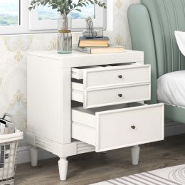 Modern Storage Nightstand with 3 Drawers (Color: White)