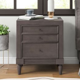 Modern Storage Nightstand with 3 Drawers (Color: Grey)