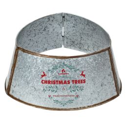 Galvanized Metal ChristmasTree Collar Skirt Ring Cover Decor (Color: Silver)