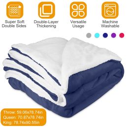 Fleece Queen Blanket Warm Soft Flannel Bed Cover Cuddly Cozy Sofa Travel Car Blanket Queen Size (Color: NavyBlue, size: QUEEN)