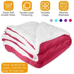 Fleece Queen Blanket Warm Soft Flannel Bed Cover Cuddly Cozy Sofa Travel Car Blanket Queen Size (Color: Red, size: QUEEN)