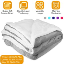 Fleece Queen Blanket Warm Soft Flannel Bed Cover Cuddly Cozy Sofa Travel Car Blanket Queen Size (Color: Grey, size: QUEEN)