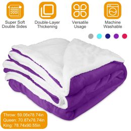 Fleece Queen Blanket Warm Soft Flannel Bed Cover Cuddly Cozy Sofa Travel Car Blanket Queen Size (Color: Plum, size: QUEEN)