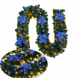 9FT Artificial Christmas Garland XMAS Decorations Pine Wreath With Lights&Ball (Color: 1)