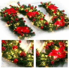 9FT Artificial Christmas Garland XMAS Decorations Pine Wreath With Lights&Ball (Color: 3)