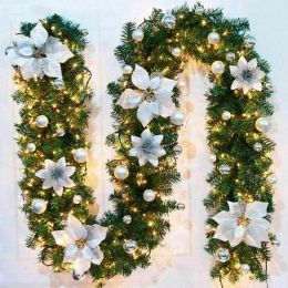 9FT Artificial Christmas Garland XMAS Decorations Pine Wreath With Lights&Ball (Color: 4)