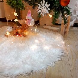 White Long Plush Christmas Tree Skirt Faux Fur Snowy Floor Mats Cover Xmas Decor (size: 48")